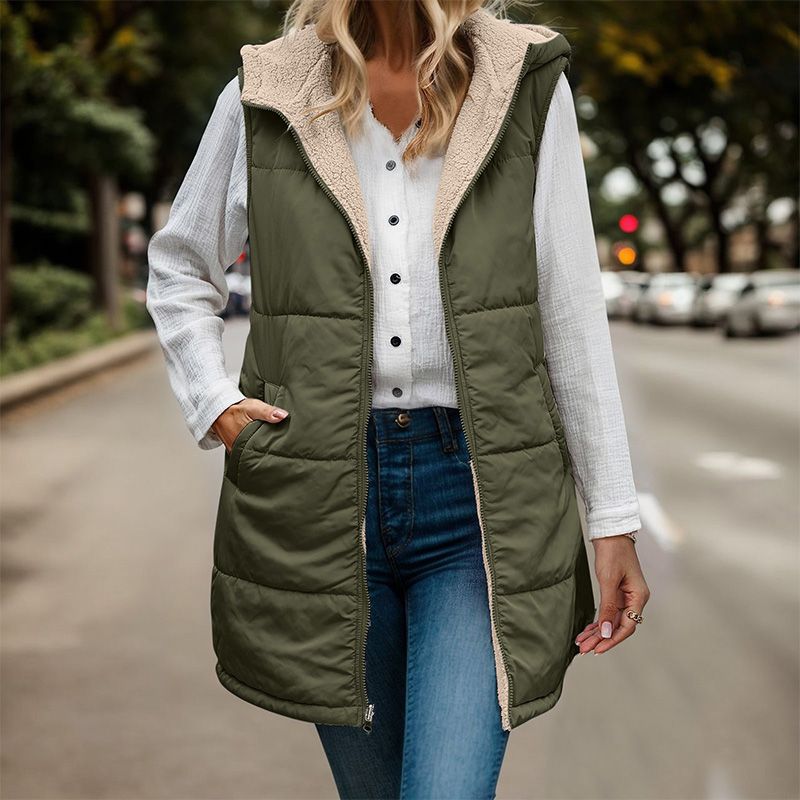 đHøst & vinter Nyheter - Dame høst reversibel vest ermeløs faux fleece jakke