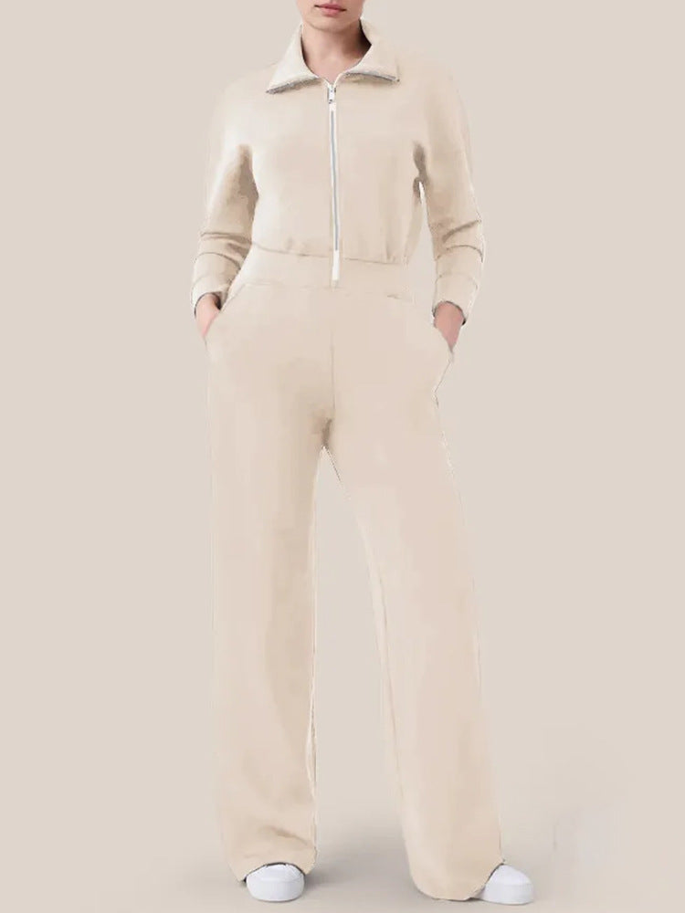 🔥AirEase Sleeve Wide-Leg Jumpsuit –👏4-veis stretch, glidelås foran og praktiske lommer!