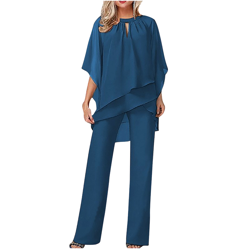 đ„Elegant todelt sett: bluse med asymmetrisk kant og vide bukser