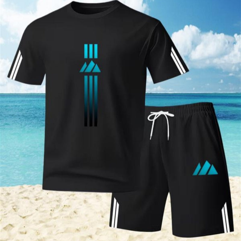 👕☀️ Sommersett med T-skjorte og shorts for menn – Gradientdesign, pustende og lett – Perfekt for varme dager og uformelle utflukter 🩳