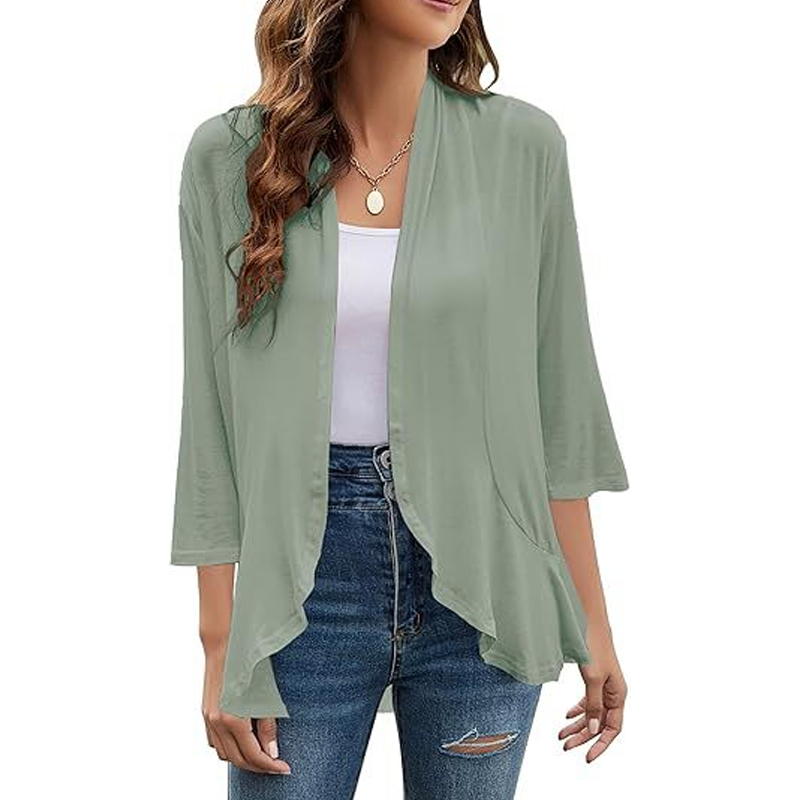 Dame 3/4 ermet åpen foran cardigan