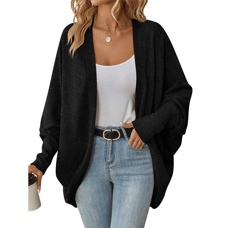 Løstsittende batvinget strikket cardigan for kvinner