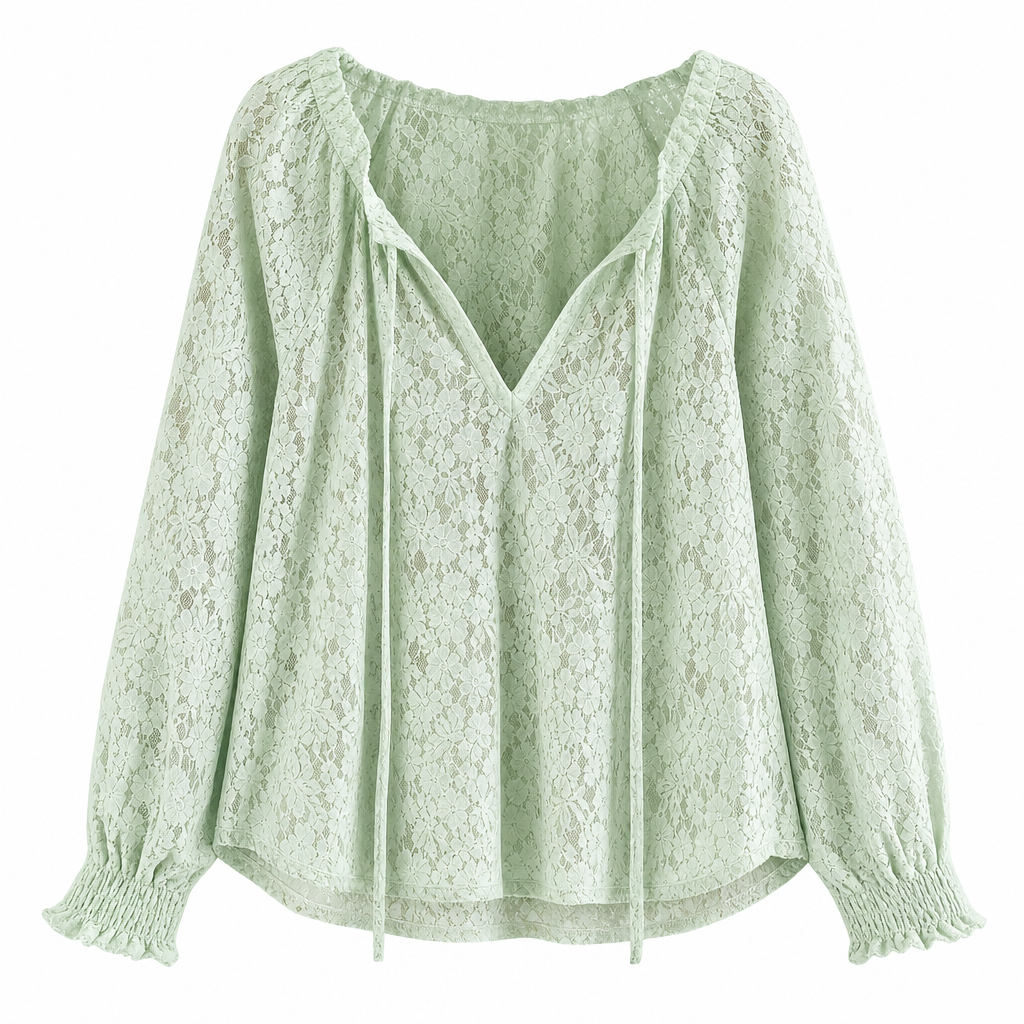 Elegant løstsittende bluse med blonde og lange ermer for kvinner