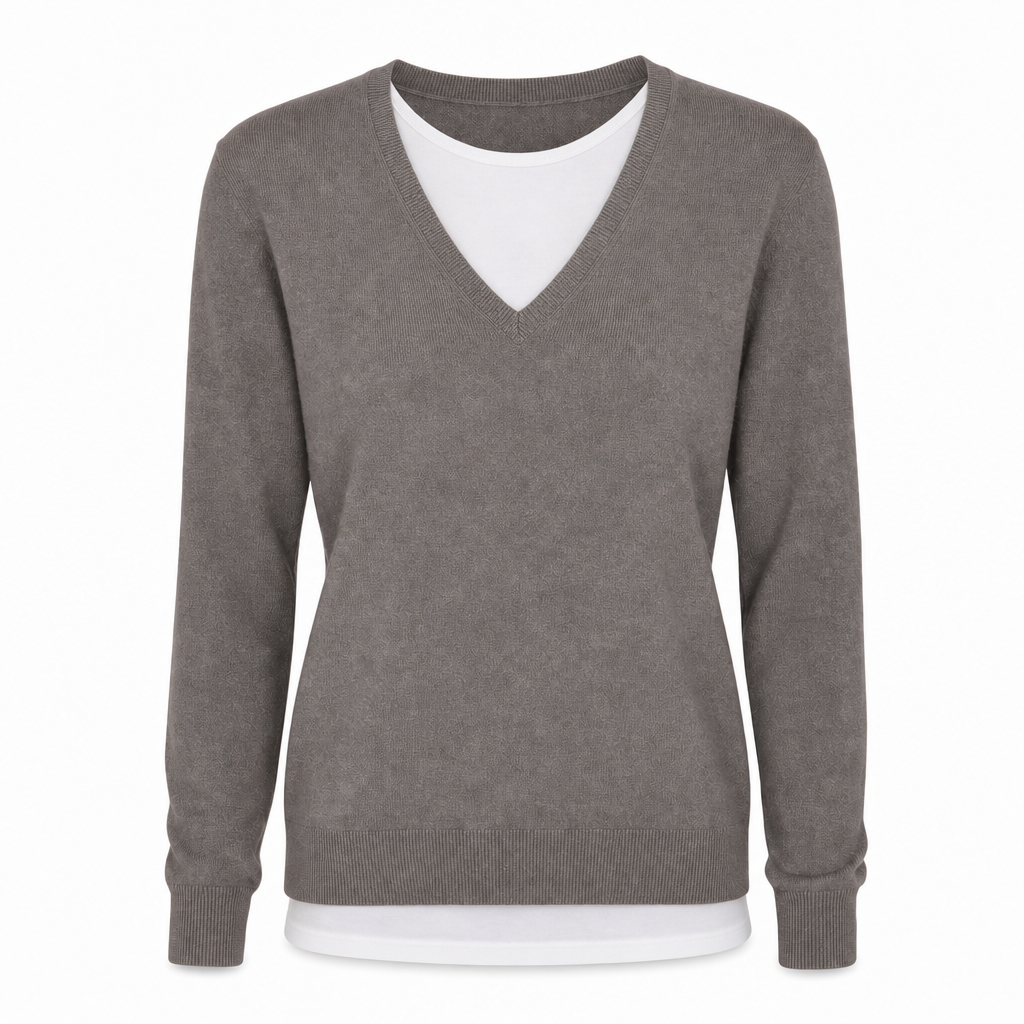 Damelig strikket topp i falsk to-delt design med V-hals
