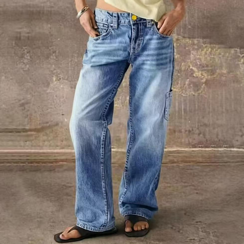 Jeans for kvinner, uformell, løs passform, rette ben