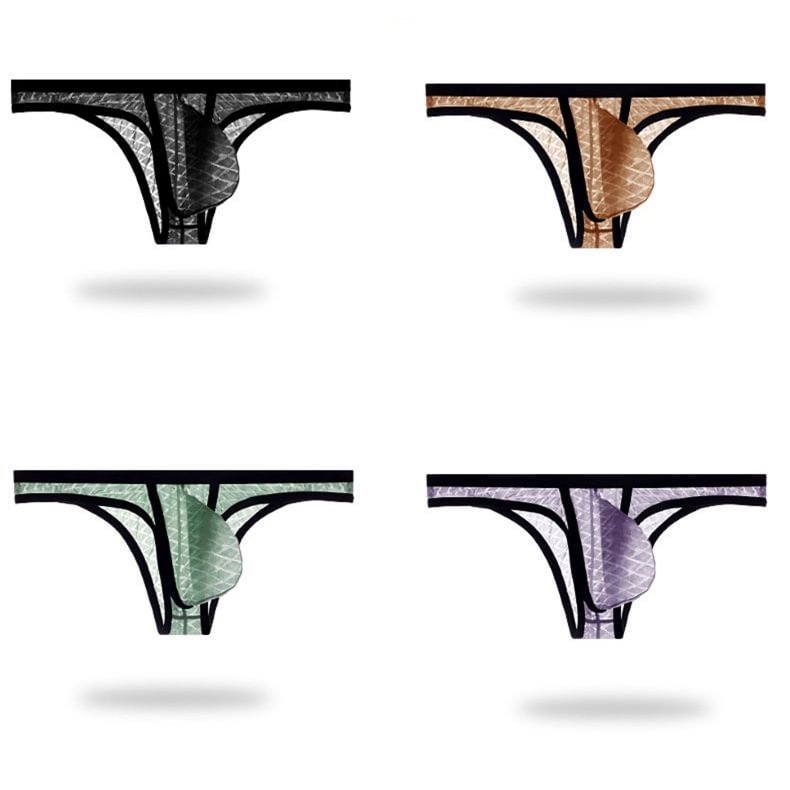 Sexy lavt sittende komfortbikini for menn, is-silke, mesh, gjennomsiktig, ultratynn truse