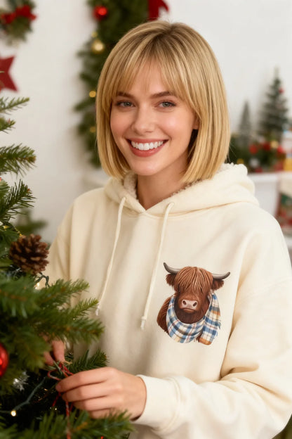 🎁Søt Highland Cow-hettegenser med fleecefôr🦬