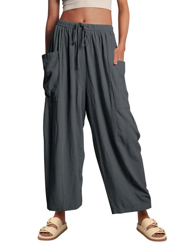 👖Fritidsbukse i lin med vide ben for kvinner