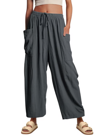 👖Fritidsbukse i lin med vide ben for kvinner