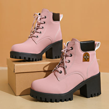 🔥【35-42】 👢✨2025 Høstens nyhet: Ankelstøvler med tykke hæler og plattformer – retro snørestil for kvinner