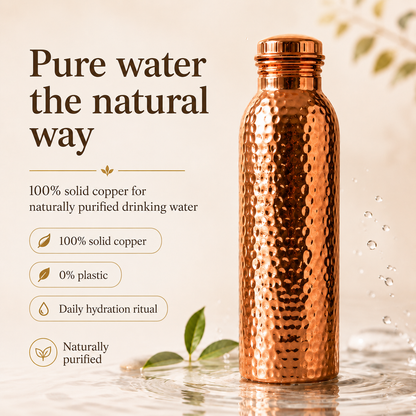 ❄️Sommertilbud: 50 % rabatt!💧Førsteklasses vannflaske laget av 100 % massivt kobber – plastfri og inspirert av ayurveda