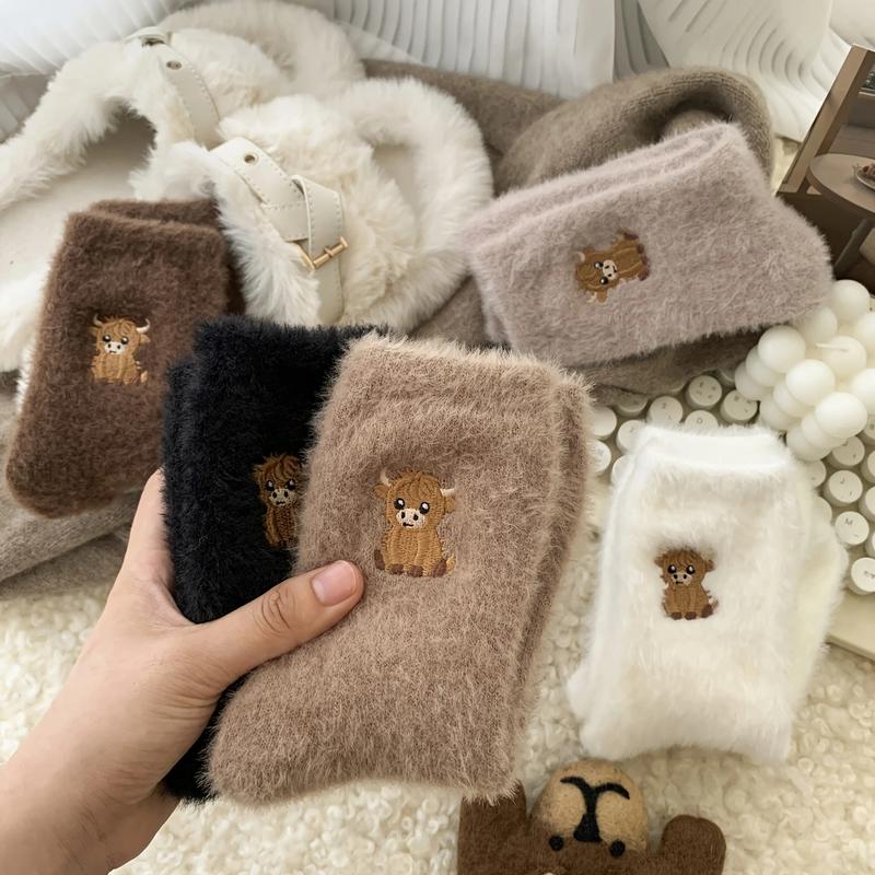 🔥Søte og varme damesokker med Highland-ku-broderi, ekstra tykke