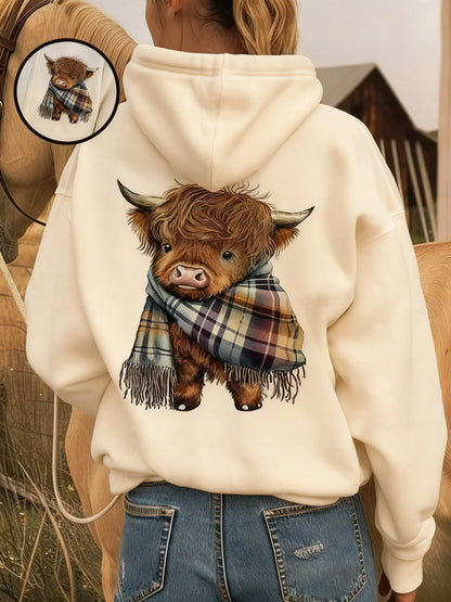 🎁Søt Highland Cow-hettegenser med fleecefôr🦬