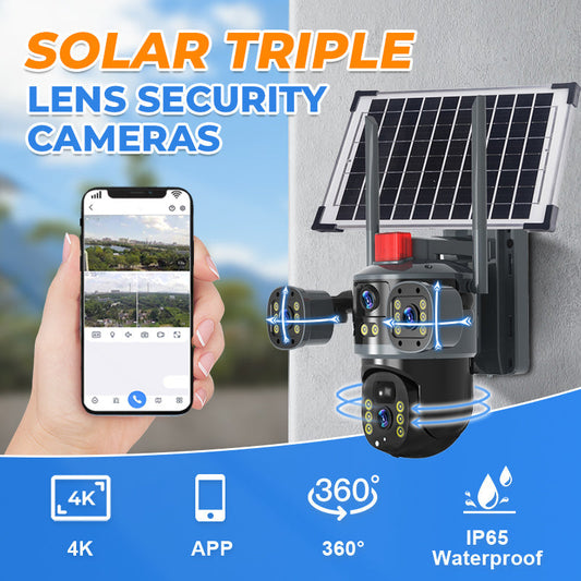 💥2025 Ny Hot Sale🎥 Solcelle-kuppelkamera med tre linser i 360°✈️ gratis frakt