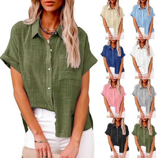 🔥49% Rabatt🔥Solid Colour Slub Cotton Casual Loose Shirt Short Sleeve