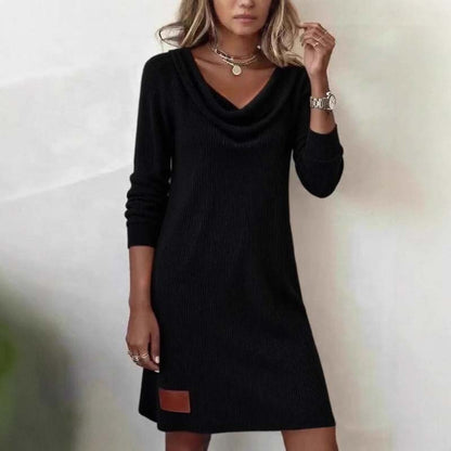👗 Damekjole med langermet, kragekant og vrangbord - Mykt stoff og smigrende silhuett✅ | Koselig eleganse og allsidig vinterstil✨