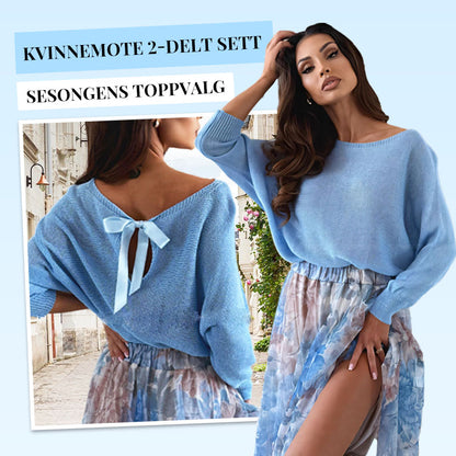 Blått 2-delt sett: topp med sløyfe bak og tyllskjørt
