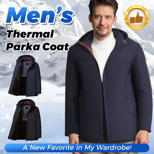 Termisk, tykk parkas med hette for menn –🧥🔥Vindtett, vannavstøtende, holder kroppstemperaturen oppe!