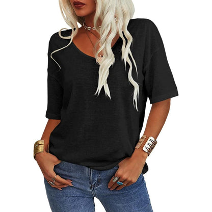 👚Ensfarget V-hals-T-skjorte for kvinner