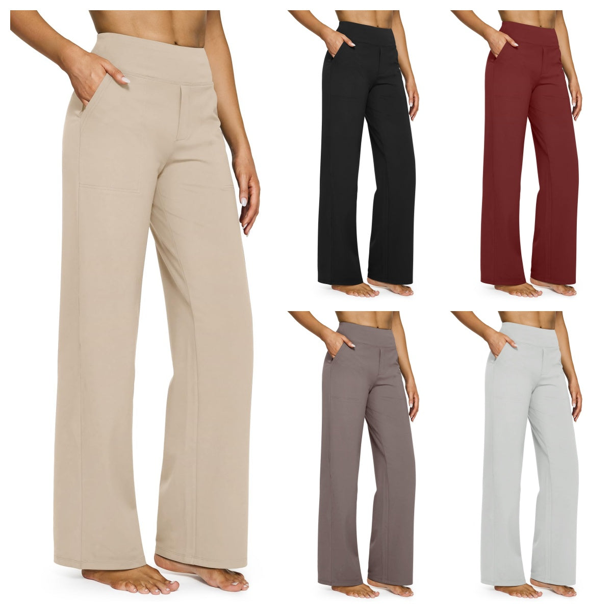 💖Damebukse med høy midje, stretch, casual yoga, vide ben