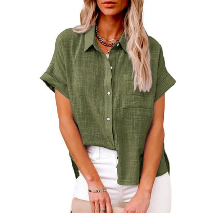 🔥49% Rabatt🔥Solid Colour Slub Cotton Casual Loose Shirt Short Sleeve