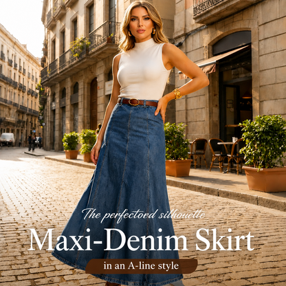 ⏳Tidsbegrenset tilbud⏰A-formet maxi-skjørt i denim med høy midje for damer – fremhever figuren 👗