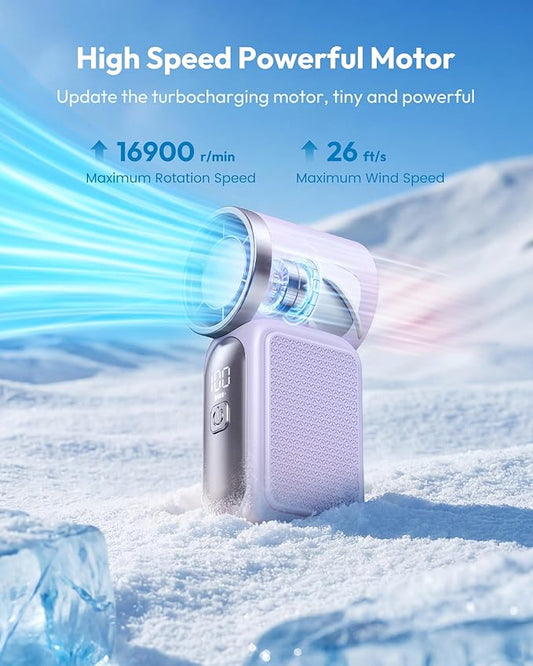 Mini håndholdt vifte med LED-skjerm – 👍5-trinns turbo-vifte i lommestørrelse.✨USB-oppladbar, høyhastighetskjøling for reiser og sminke. Perfekt gave. Bærbar kjøling
