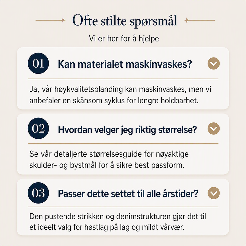 Elegant damekåpe i denim med ribbestrikket innsats
