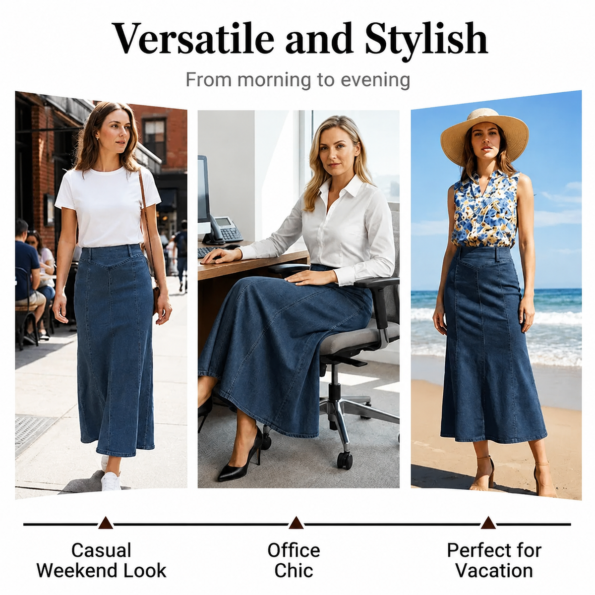 ⏳Tidsbegrenset tilbud⏰A-formet maxi-skjørt i denim med høy midje for damer – fremhever figuren 👗