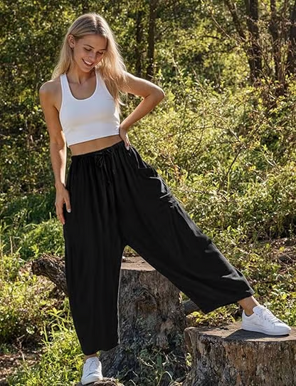👖Fritidsbukse i lin med vide ben for kvinner