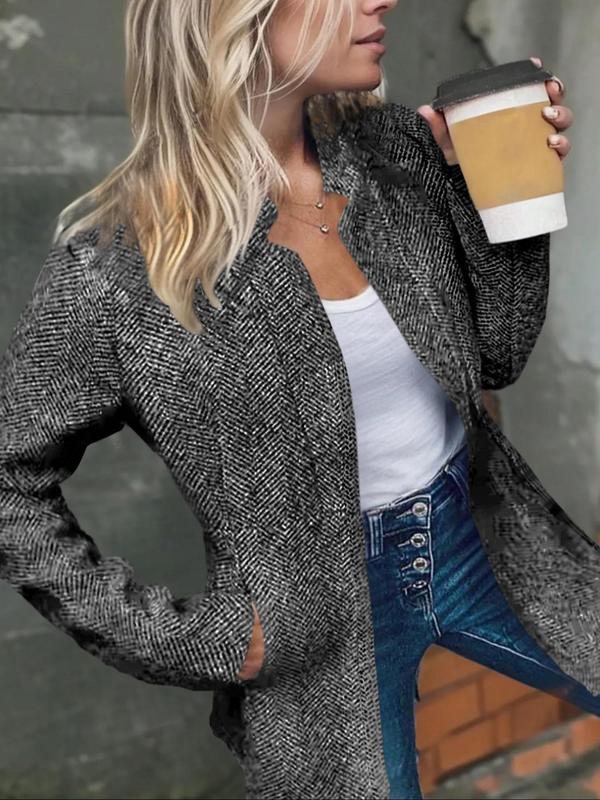 💐💕Lommer i ensfarget lomme med lange ermer med åpen front for kvinner