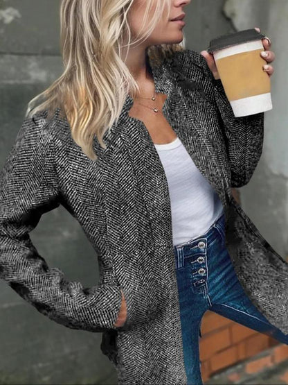 💐💕Lommer i ensfarget lomme med lange ermer med åpen front for kvinner