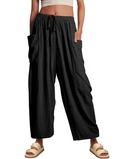 👖Fritidsbukse i lin med vide ben for kvinner