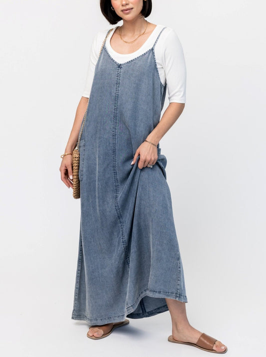 🔥SALG 49%🔥Maxi denim genserkjole for kvinner