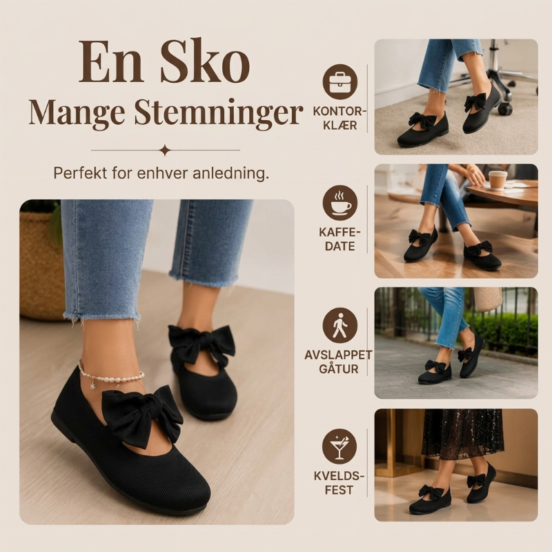 Knit-flate sko med firkantet tå og sløyfe for kvinner
