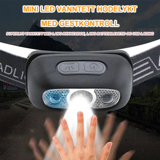 Mini LED vanntett hodelykt med gestkontroll