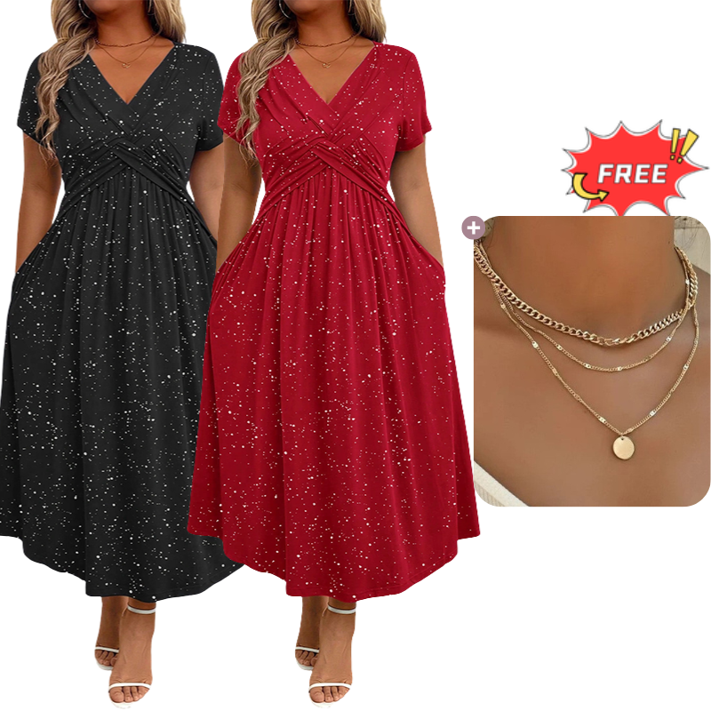 💗Elegant kjole med V-hals og vridd front for damer💗✨La sjarmen din skinne klart