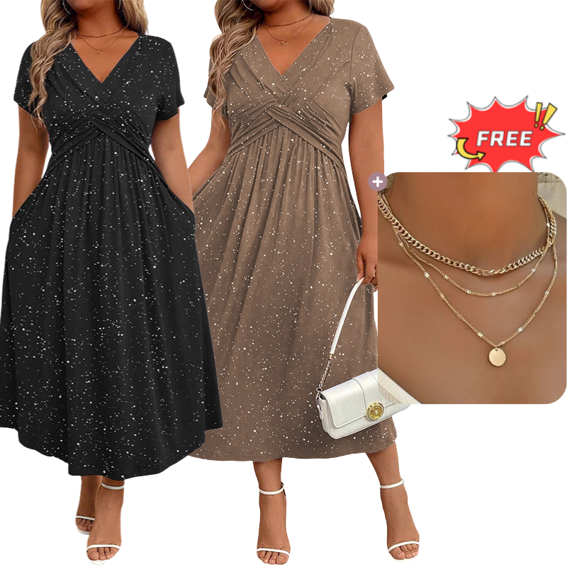 💗Elegant kjole med V-hals og vridd front for damer💗✨La sjarmen din skinne klart