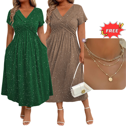 💗Elegant kjole med V-hals og vridd front for damer💗✨La sjarmen din skinne klart