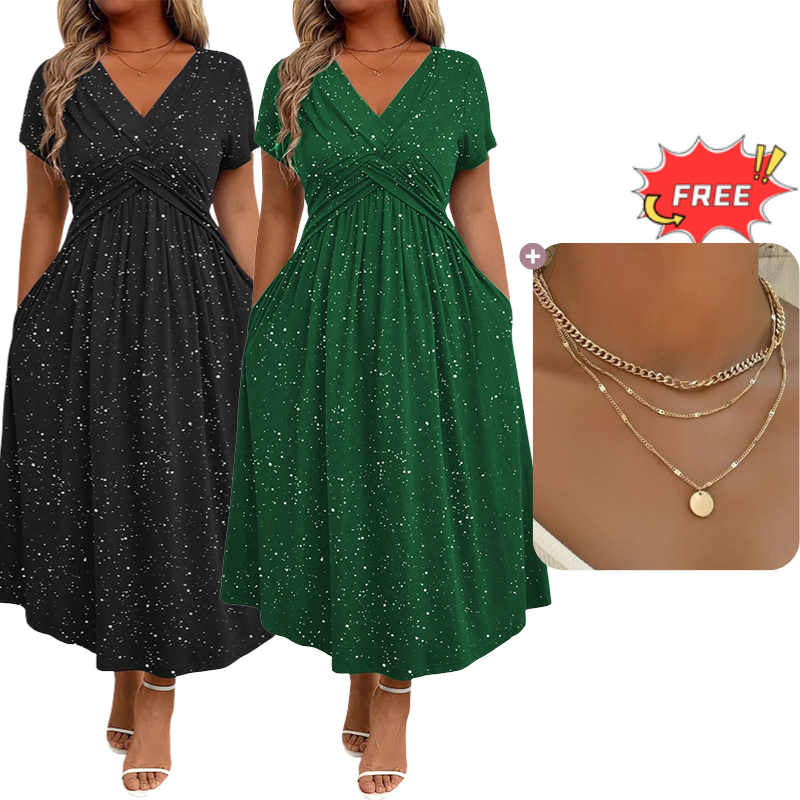 💗Elegant kjole med V-hals og vridd front for damer💗✨La sjarmen din skinne klart