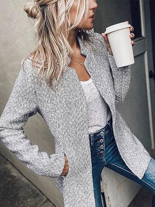 💐💕Lommer i ensfarget lomme med lange ermer med åpen front for kvinner