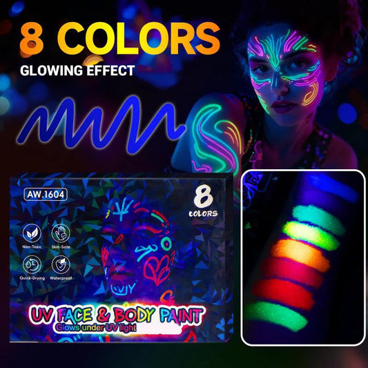 🎅Juletilbud!!⚡50 000+ SOLGT!🎁UV Glow ansikts- og kroppsmalingstusjer sett