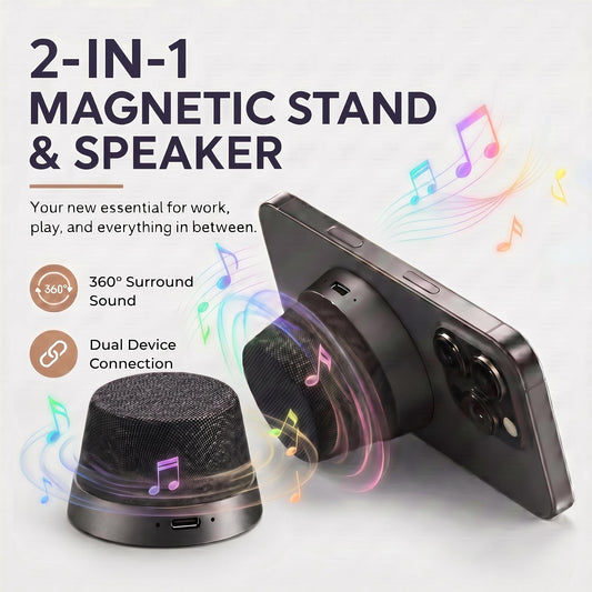 🔥📱2-i-1 magnetisk telefonstativ og Bluetooth-høyttaler – IPX6 vanntett, TWS dobbel tilkobling 🛜🔉