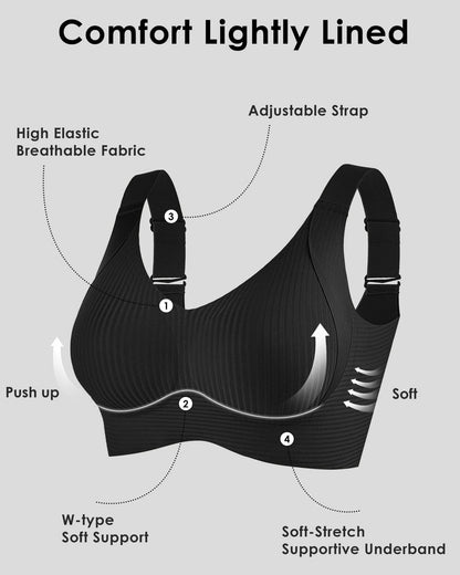 🎁Kjøp 1 Få 3 pakker💕Ribbet Push Up-bh for kvinner, justerbar og trådløs