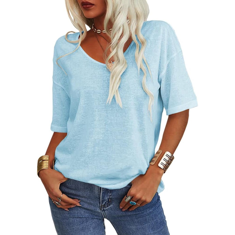 👚Ensfarget V-hals-T-skjorte for kvinner