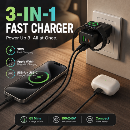 🎉 2026-tilbud!🔌3-i-1 trådløs vegglader for klokker – 30 W hurtiglading og magnetisk dockingstasjon ⚡