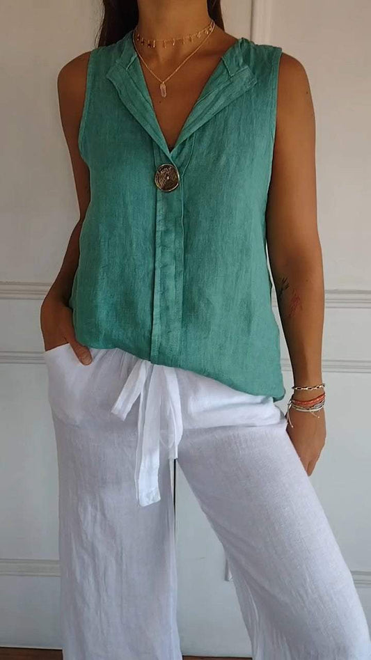 💝V-hals V-hals ermeløs casual topp for kvinner