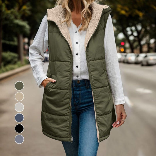 💖Høst & vinter Nyheter - Dame høst reversibel vest ermeløs faux fleece jakke