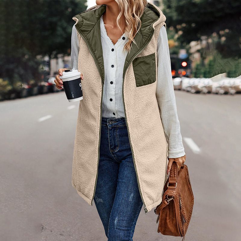 💖Høst & vinter Nyheter - Dame høst reversibel vest ermeløs faux fleece jakke