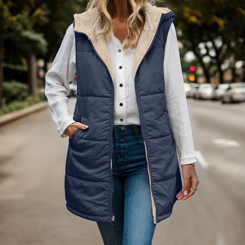 💖Høst & vinter Nyheter - Dame høst reversibel vest ermeløs faux fleece jakke